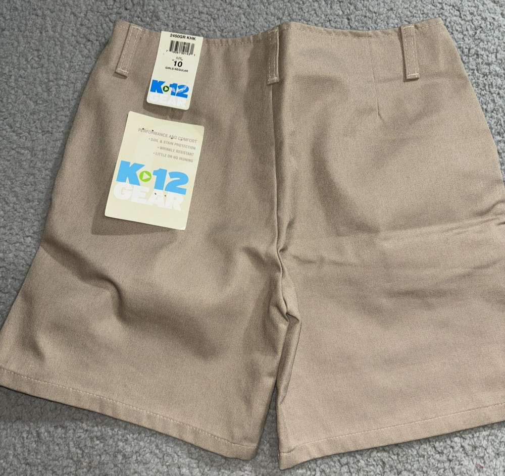 Girls K-12 GEAR Khaki Flat Front Uniform Casual Shorts Size 10 Tan Brown 2450GR