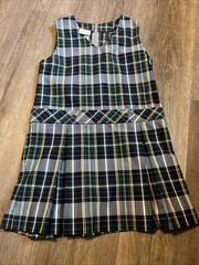 Dennis Uniforms Girls Size G8 Dress Blue Green Yellow white Plaid V-Neck Pleated