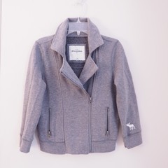 New ABERCROMBIE Kids Gray Cotton Blend Pockets Logo Biker Jacket Girls Size XL