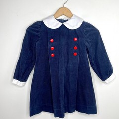 Vintage Girls Sailor Dress Sz 6 Navy Corduroy Peter Pan Collar Preppy Timeless