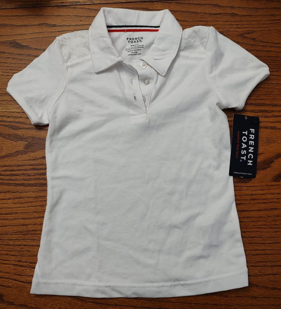 NWT French Toast Girl’s 4/5 Short Sleeve Lace Yoke Polo Knit School Uniform