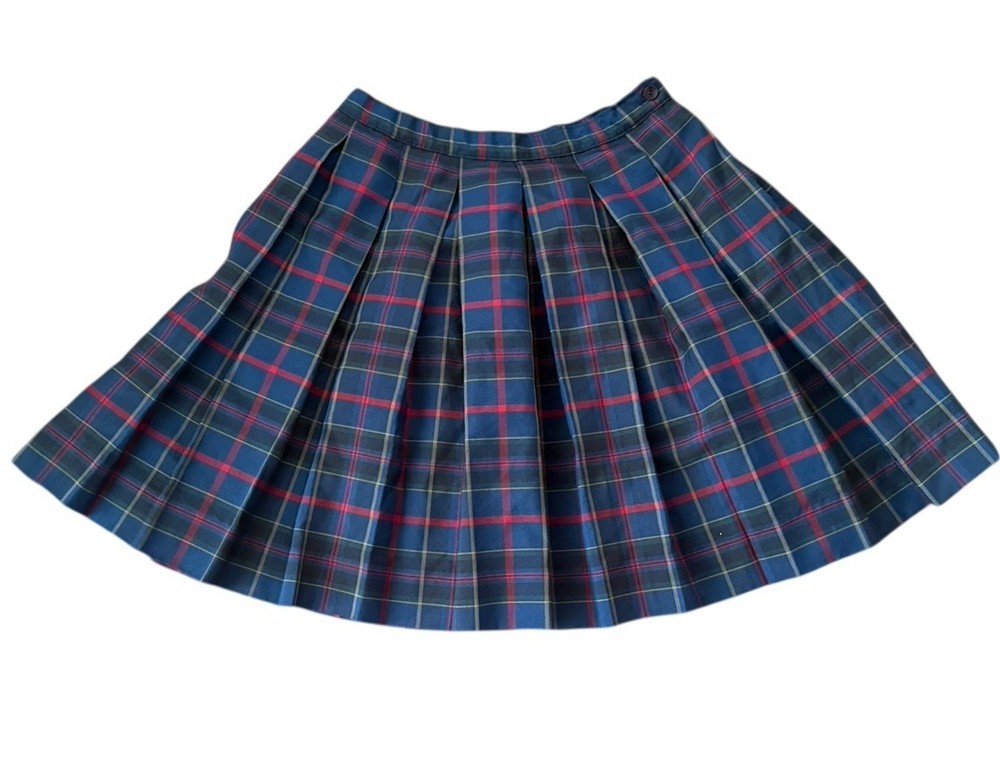 Dennis Plaid Pleated Skirt Junior J3 Style 01890A Blue Green Red USA Union Made