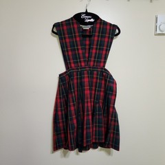 Schoolbelles Girls V-Neck Pleated Tartan Plaid Jumper Uniform Size 10X Red Green