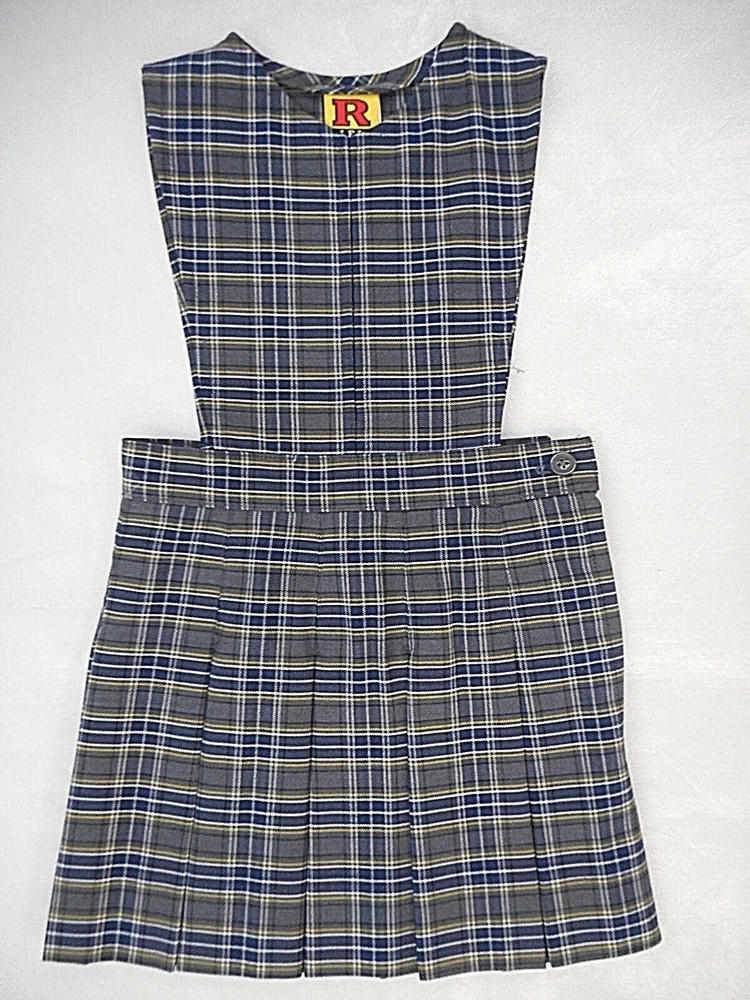 Girls R/K Blue & Gray Plaid V-Slit Uniform Dress Size 10 Regular