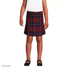 2 Lands’ End School size 14 Side Pleat Plaid Skort Above Knee Large Navy Plaid