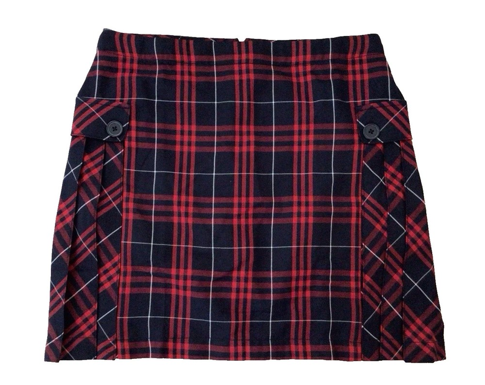 2 Lands’ End School size 14 Side Pleat Plaid Skort Above Knee Large Navy Plaid