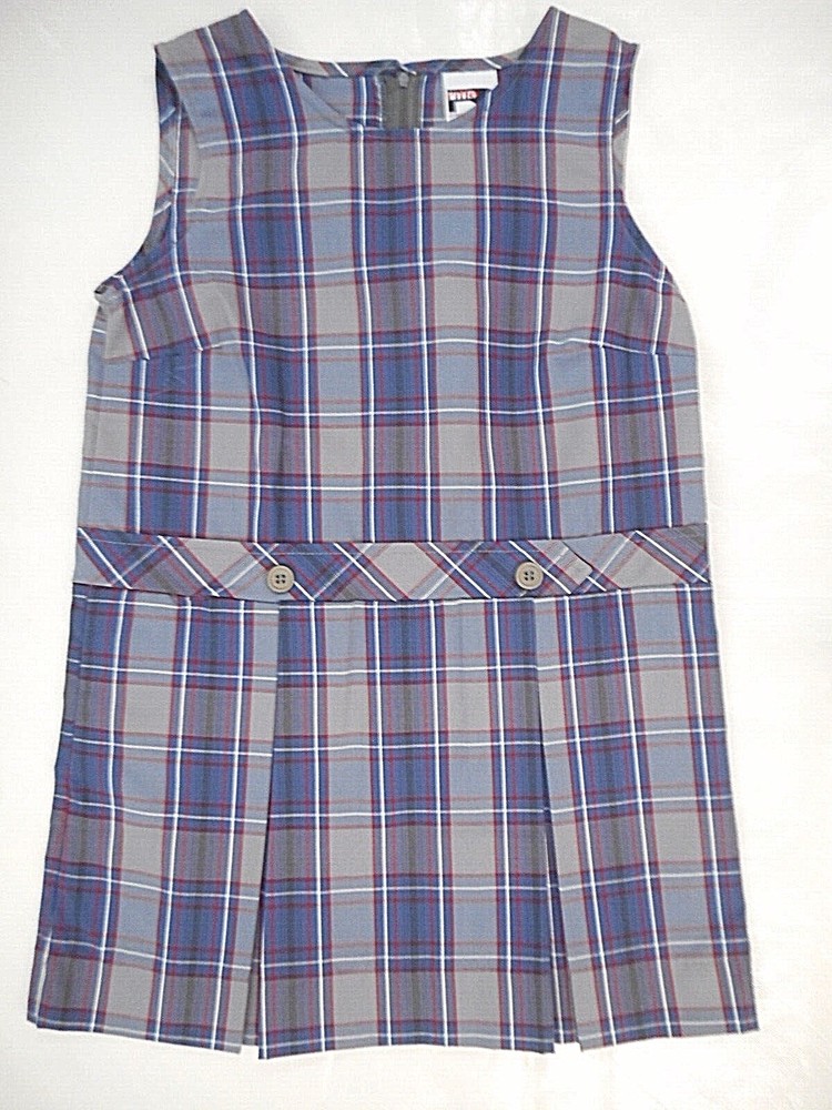 Girls R/K Blue Plaid Uniform Jumper Dress Sizes 6 1/2 – 8 1/2