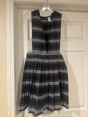 French Toast Girls School Uniform Pleated Jumper Dress Blue Plaid V neck 18 1/2