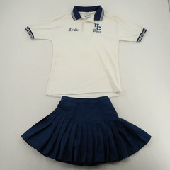 Screenmates White & Navy Polo Shirt with Navy Pleated Skirt Uniform Set S