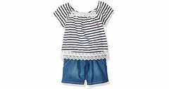 U.S. Polo Assn. Girls’ Big Romper Stripes lace Trim Classic Navy Size 8 –
