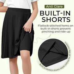 Girls Uniform Skort Knee Length Skorts for Girls with Shorts 6 12 Years Black