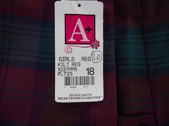 Girls A+ Maroon & Green Plaid Knife Pleate Kilt Uniform Skirt Regular Size 18