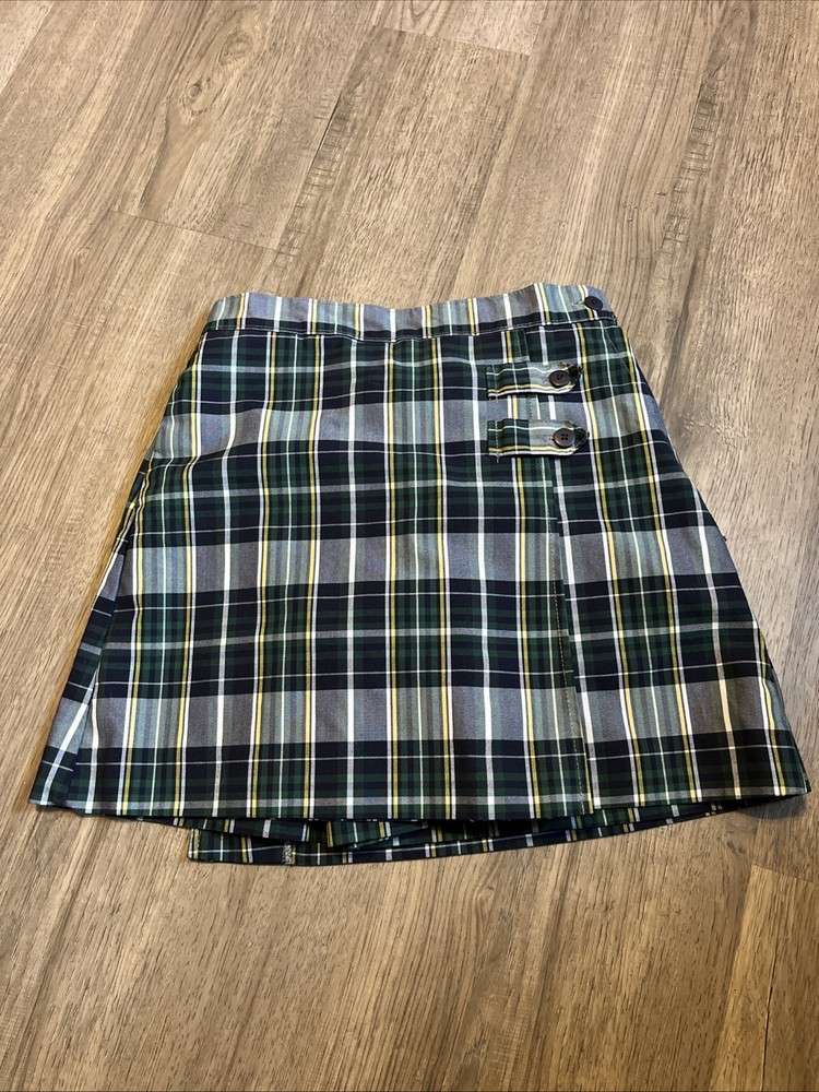 Dennis Uniforms Girls Size G8 Skort Blue Green Yellow white Plaid Pleated