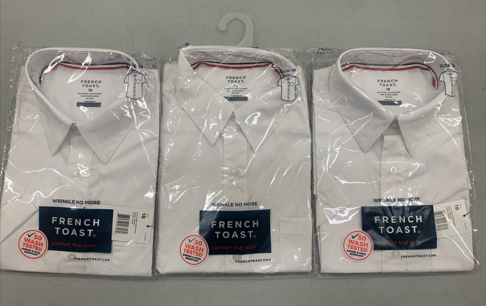 3 French Toast White Button Down Uniform Shirt Preppy School Girls Size 18