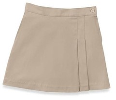 Little Girls Stretch Double Pleated Scooter | Side Seam Pockets, Side 6 Khaki