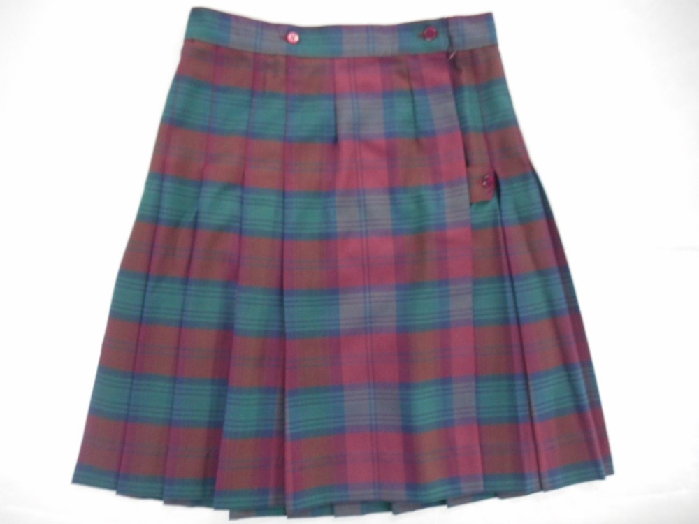 Girls A+ Maroon & Green Plaid Knife Pleate Kilt Uniform Skirt Regular Size 18
