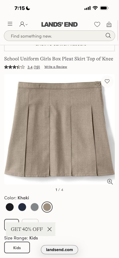 Lands End School Uniform Girls Box Pleat Skirt Top of Knee Pleat Khaki Size 6