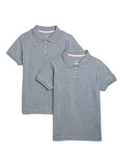 Wonder Nation Girls School Interlock Short Sleeve Polo Shirt, 2-Pack Size Xs -Q8