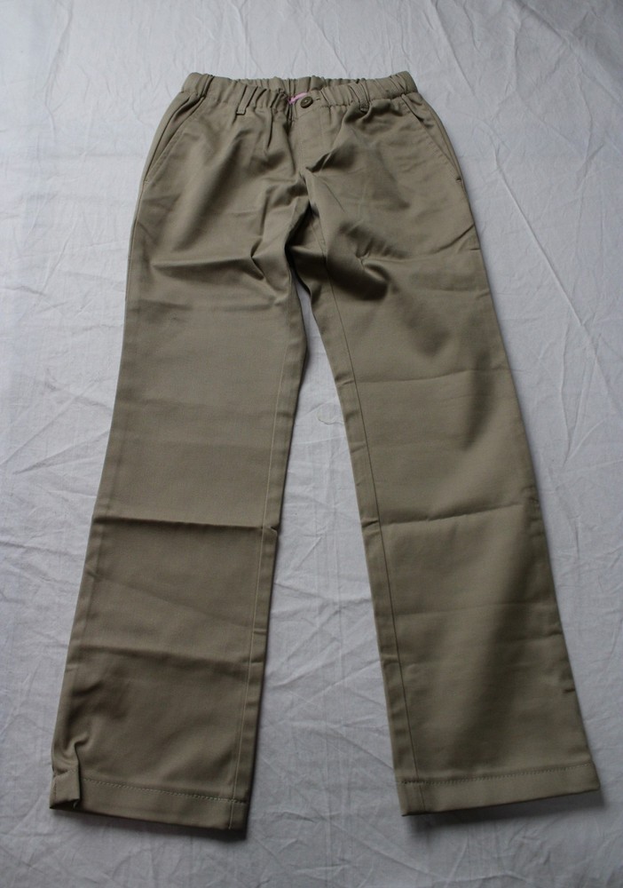Lands’ End Girls’ Solid Elastic Waist Pull-On Chino Pants WR4 Khaki Size 7