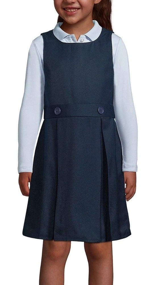 Lands End School Uniform Jumper Girls sz 12 Classic Navy Dress Kids EUC