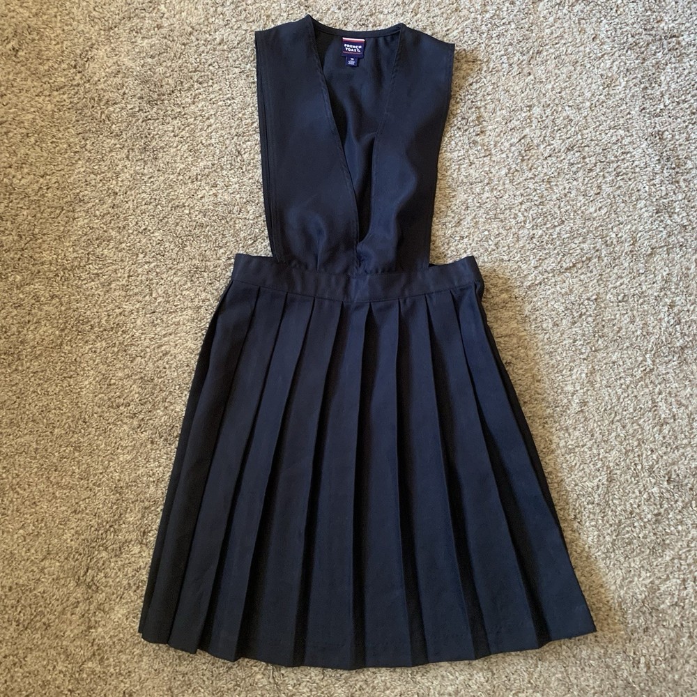 French Toast Girls Uniform Jumper Girls Size 14 Navy Blue Pleated V-neck