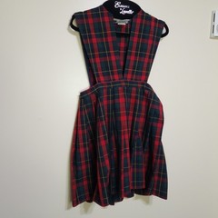 Schoolbelles Girls V-Neck Pleated Tartan Plaid Jumper Uniform Size 10X Red Green