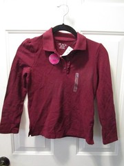 CHILDREN’S PLACE GIRLS UNIFORM BURGUNDY L/S RUFFLE POLO TOP SIZE MEDIUM (7/8)