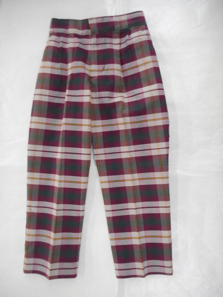 Girls A+ Maroon & White Plaid Pleated Front Uniform Pants Slim Sizes 4 – 17 Jr.