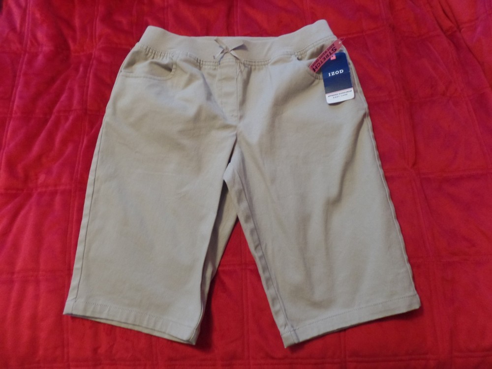 Girl’s, IZOD, School Uniform Shorts, Beige, Stretch, Size: 16, New with Tags