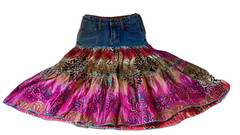 Childs Denim Jean & Bright Color Print Tiered Fabric Skirt Boho
