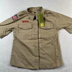 Boy Scouts Of America Uniform Shirt Girls Medium Beige Short Sleeve BSA Logo