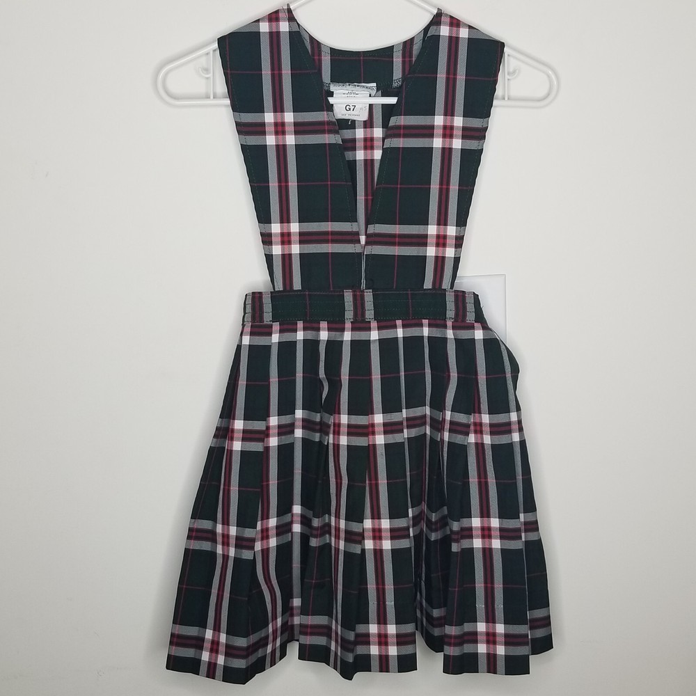 Dennis Uniform School Jumper Sequoia Green Plaid Girls 7 Pleated Skirt FLAWS