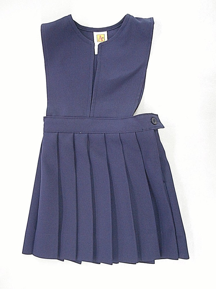 Girls A+ Navy Blue V-Slit Knife Pleat Uniform Dress Regular & 1/2 Sizes 3-16 1/2