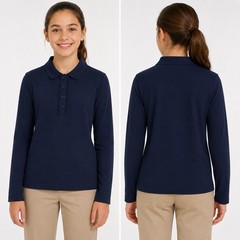 NWT Nautica Girls’ Uniform Long Sleeve Polo Ruffle Placket Size L 12.5/14.5 Plus